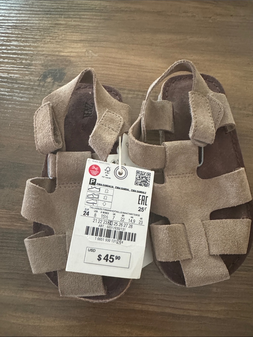 Zara Kids Brown Suede Multi-Strap Hook-and-Loop Sandals
